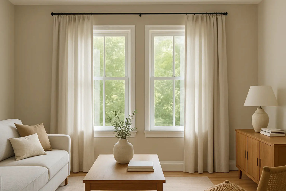 living room with custom linen drapes enhancing natural daylight and comfort