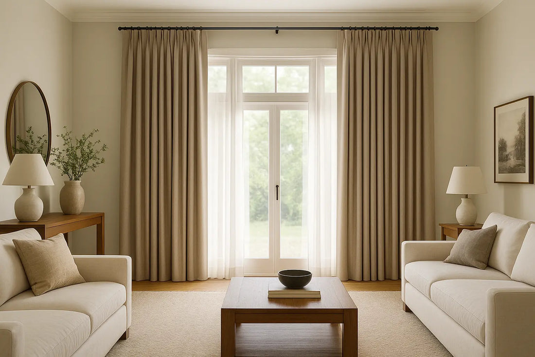living room with cotton drapes softly filtering natural light