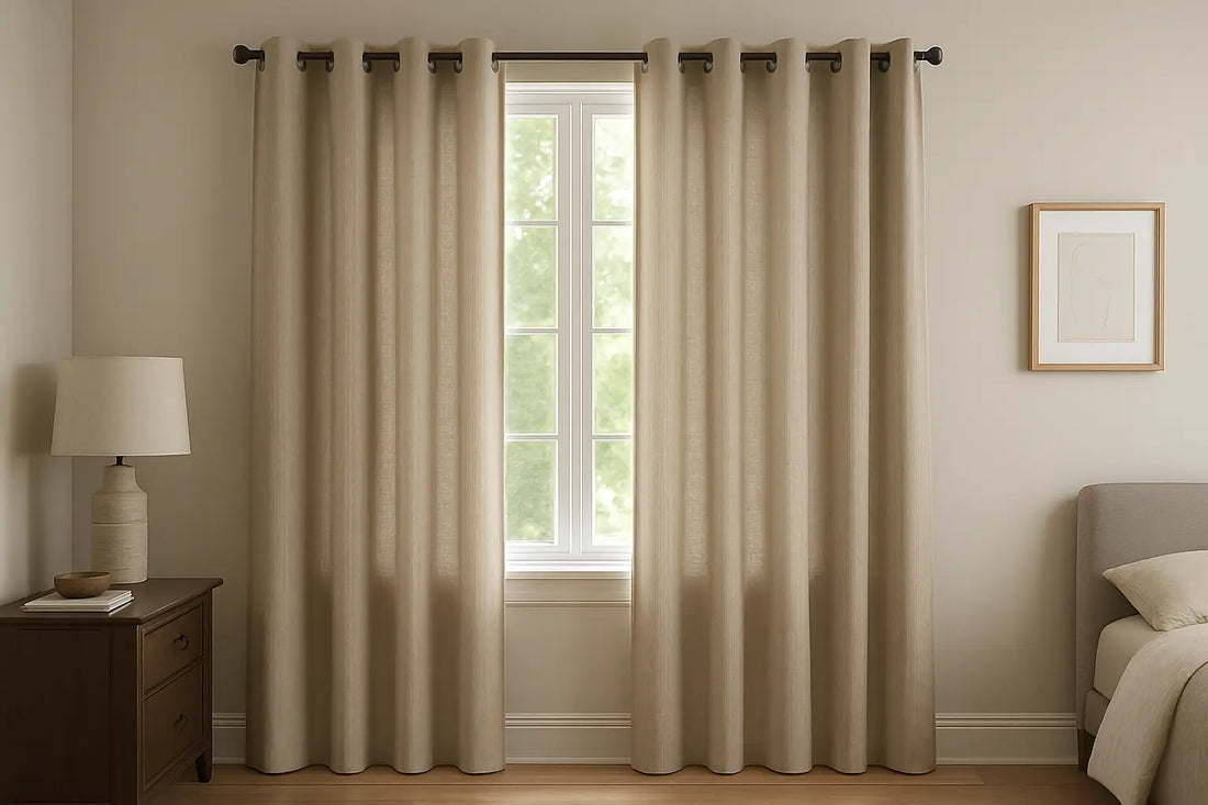 linen drapes in a bedroom with soft daylight filtering through window