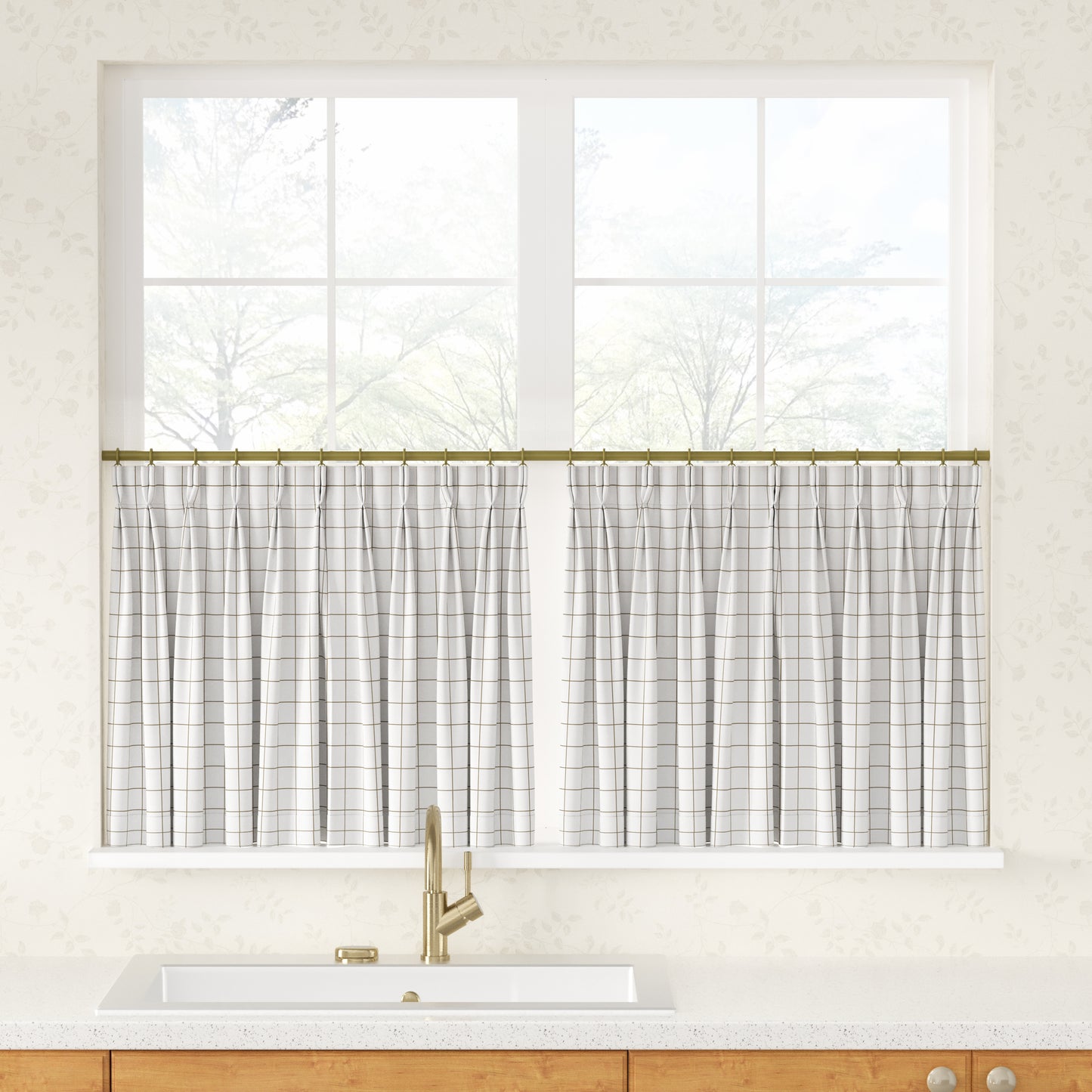 Sienna Striped Pattern Linen Blend Pleated Cafe Curtains
