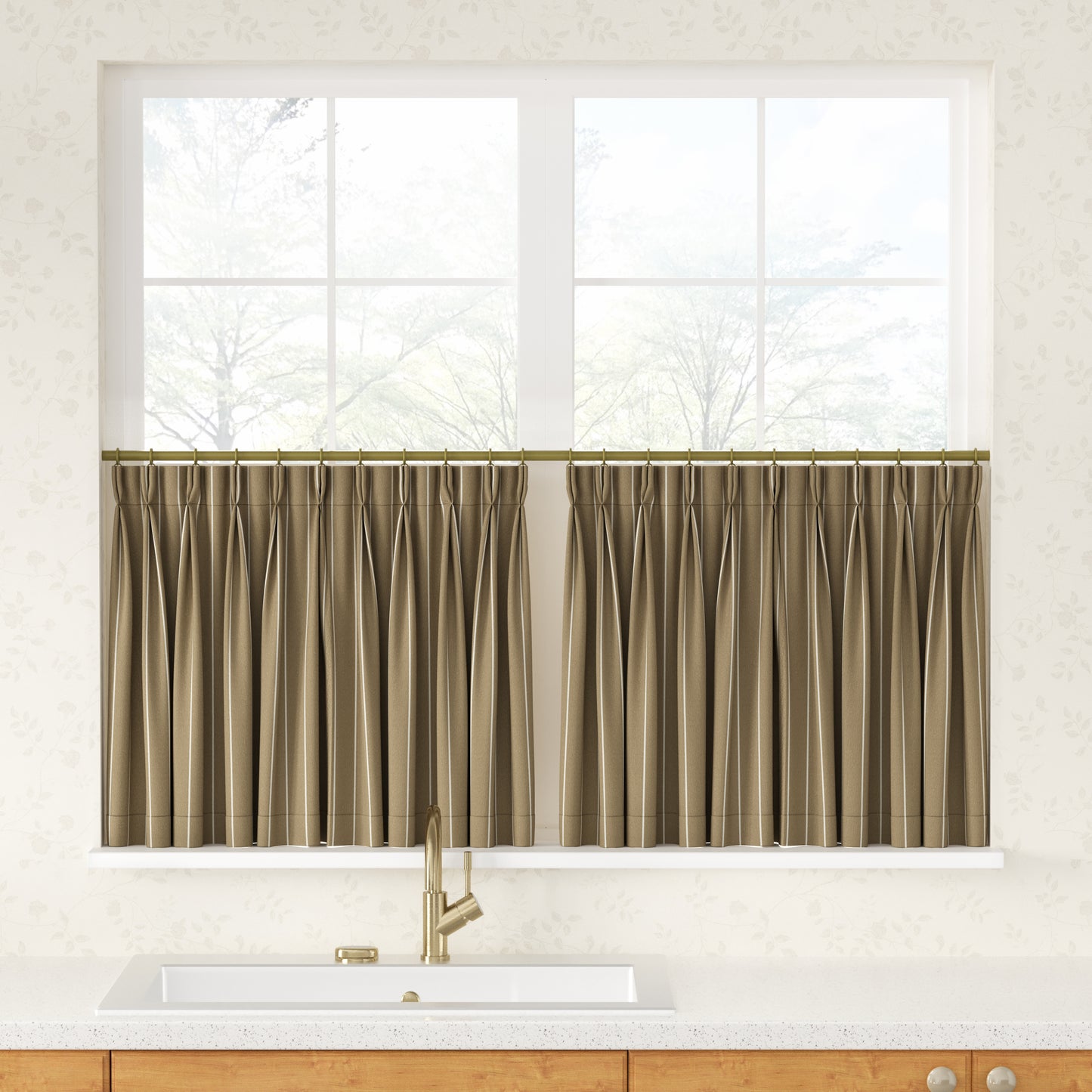 Sienna Striped Pattern Linen Blend Pleated Cafe Curtains