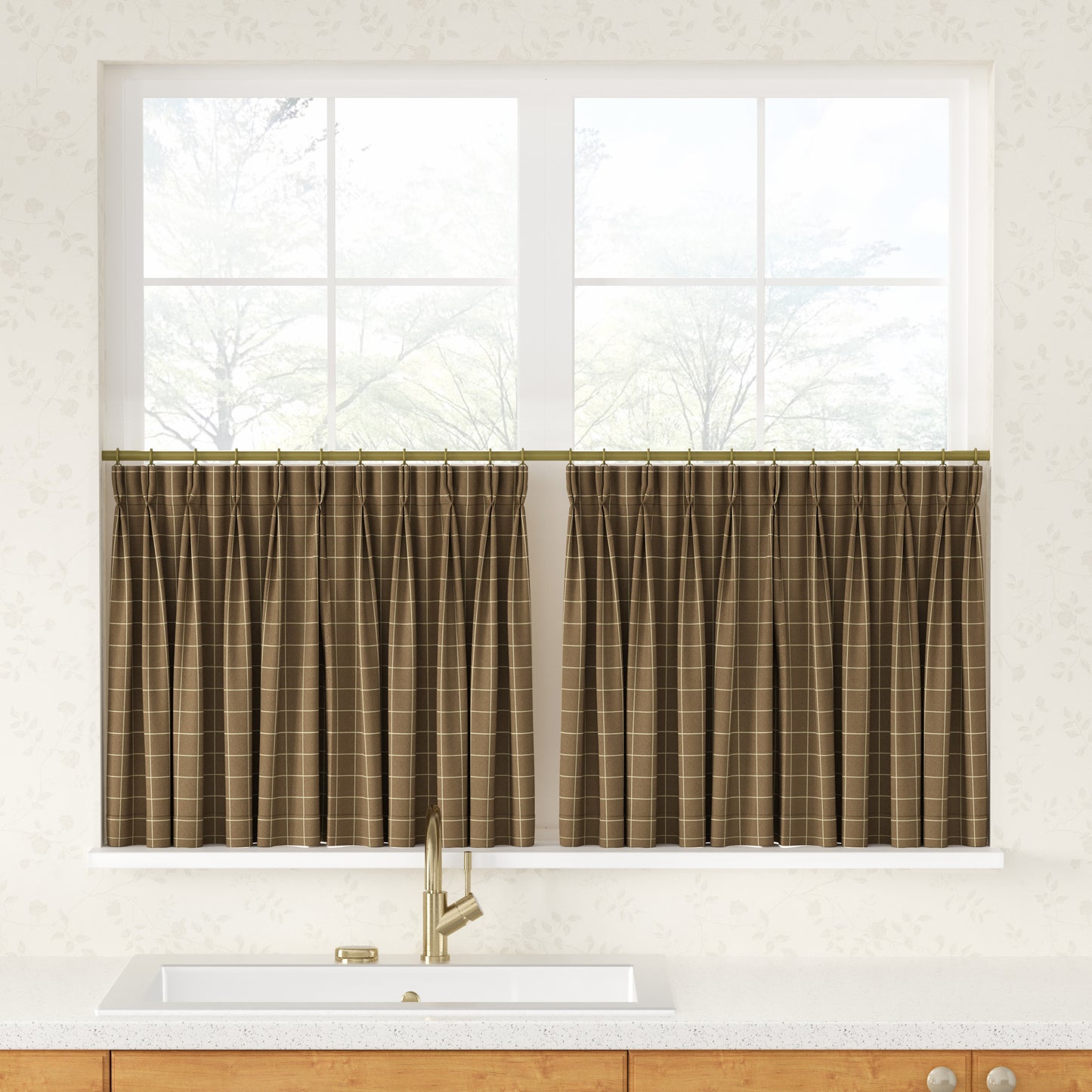 Sienna Striped Pattern Linen Blend Pleated Cafe Curtains