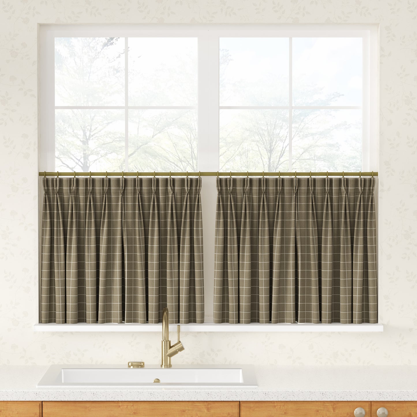 Sienna Striped Pattern Linen Blend Pleated Cafe Curtains