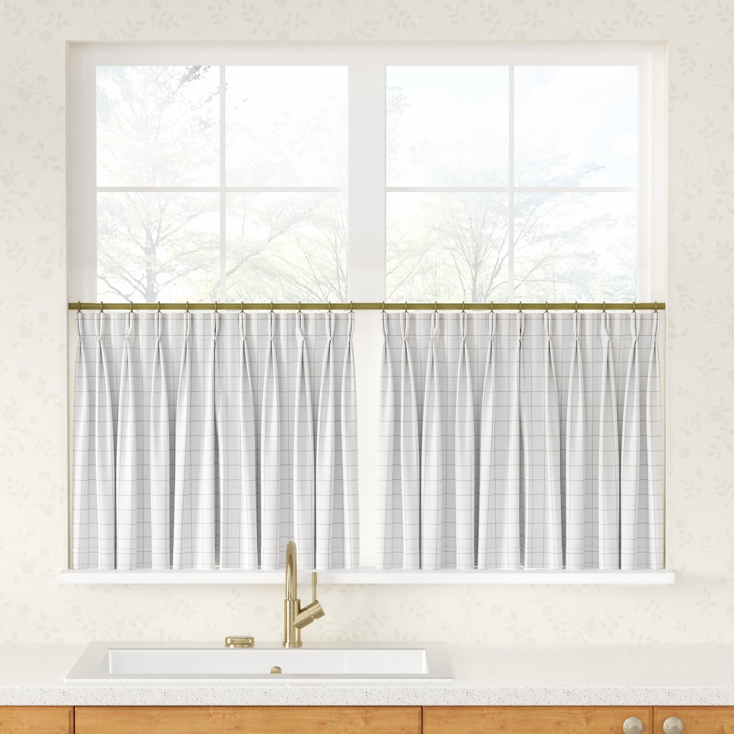 Sienna Striped Pattern Linen Blend Pleated Cafe Curtains