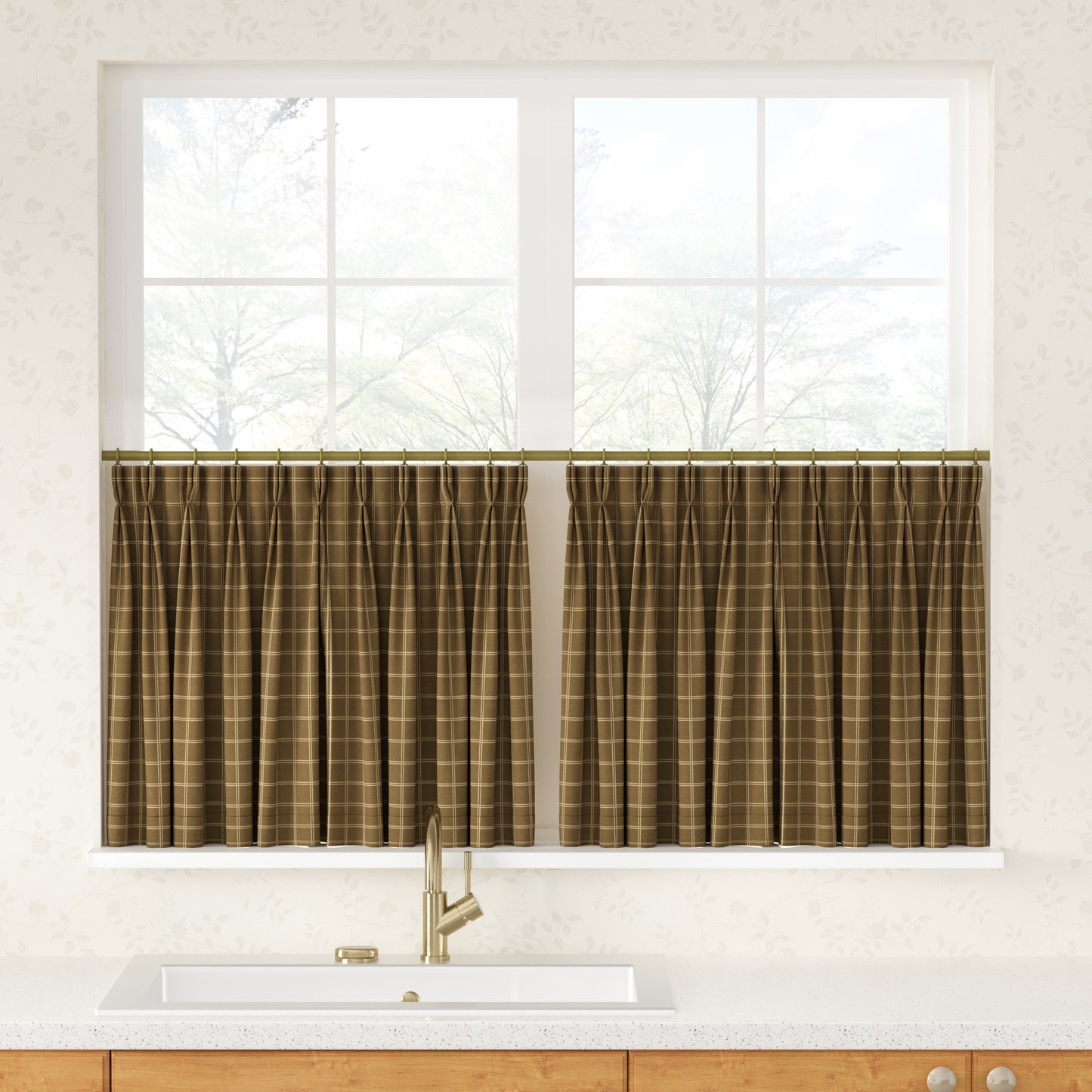 Sienna Striped Pattern Linen Blend Pleated Cafe Curtains