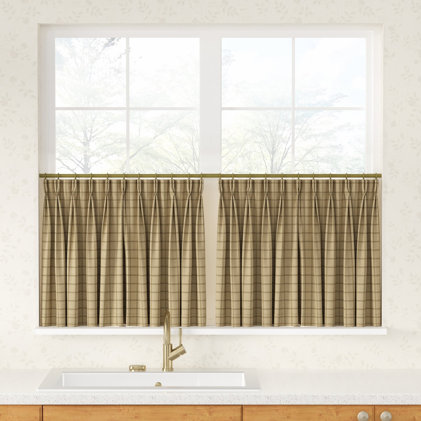 Sienna Striped Pattern Linen Blend Pleated Cafe Curtains