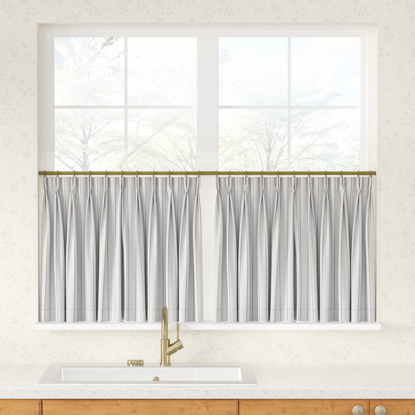 Sienna Striped Pattern Linen Blend Pleated Cafe Curtains