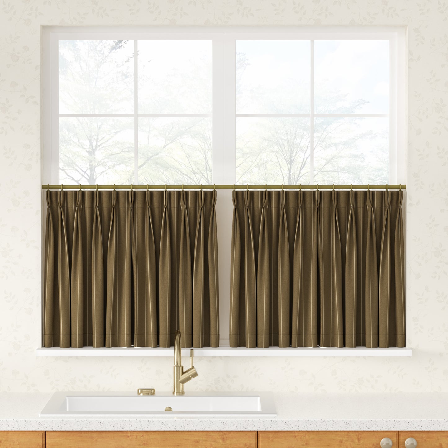 Sienna Striped Pattern Linen Blend Pleated Cafe Curtains