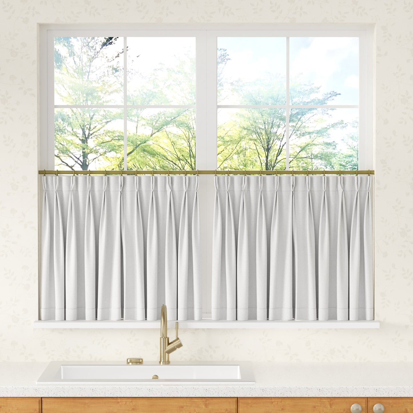 Chevron Herringbone Pattern Linen Pleated Cafe Curtains