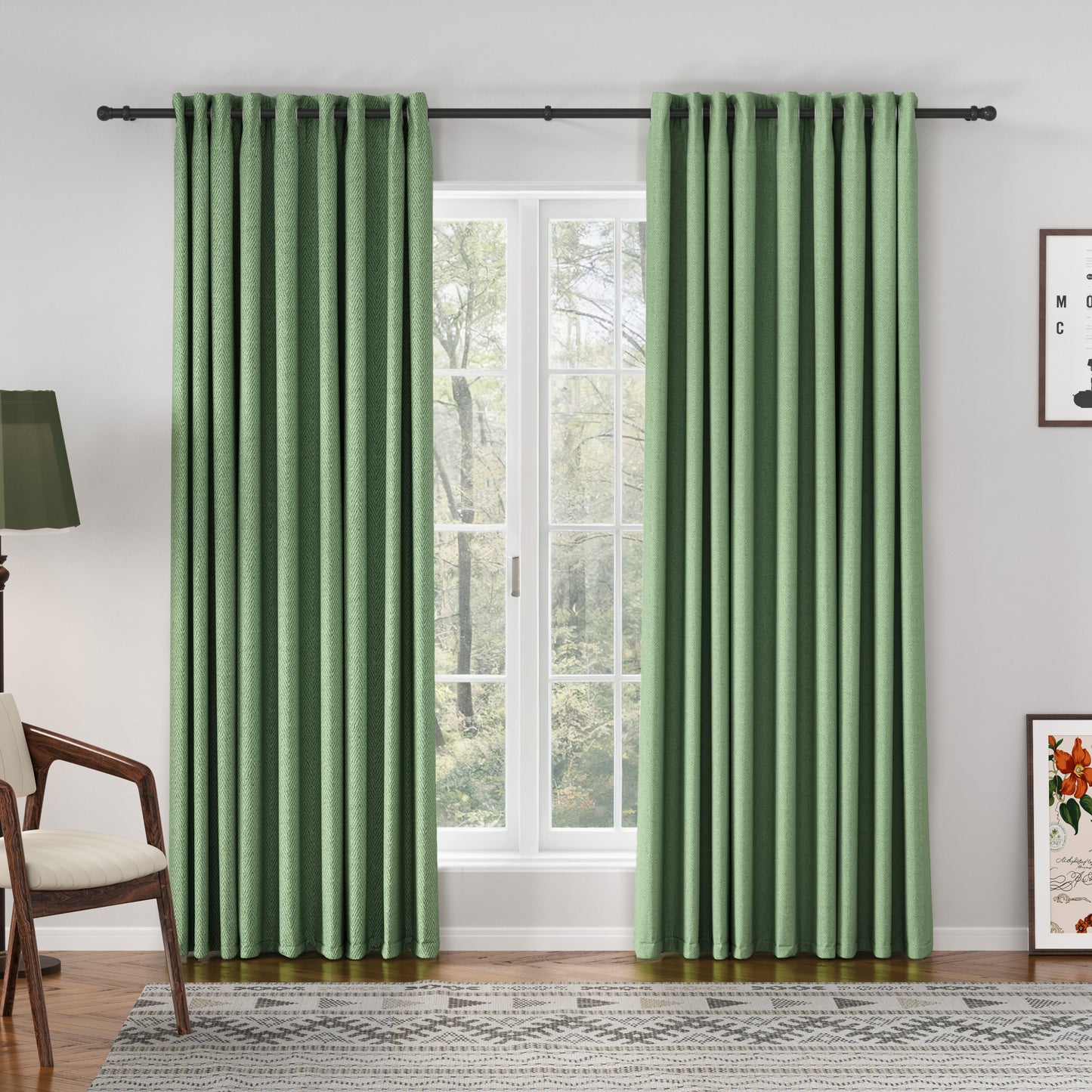Chevron Textured Linen Blend Drapes Grommet