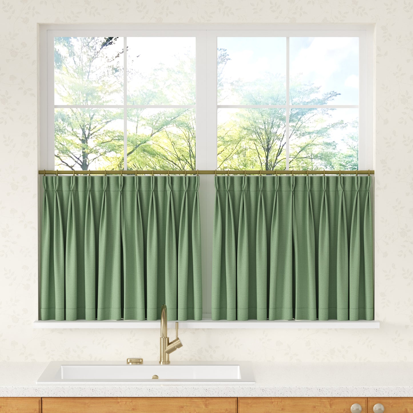 Chevron Herringbone Pattern Linen Pleated Cafe Curtains