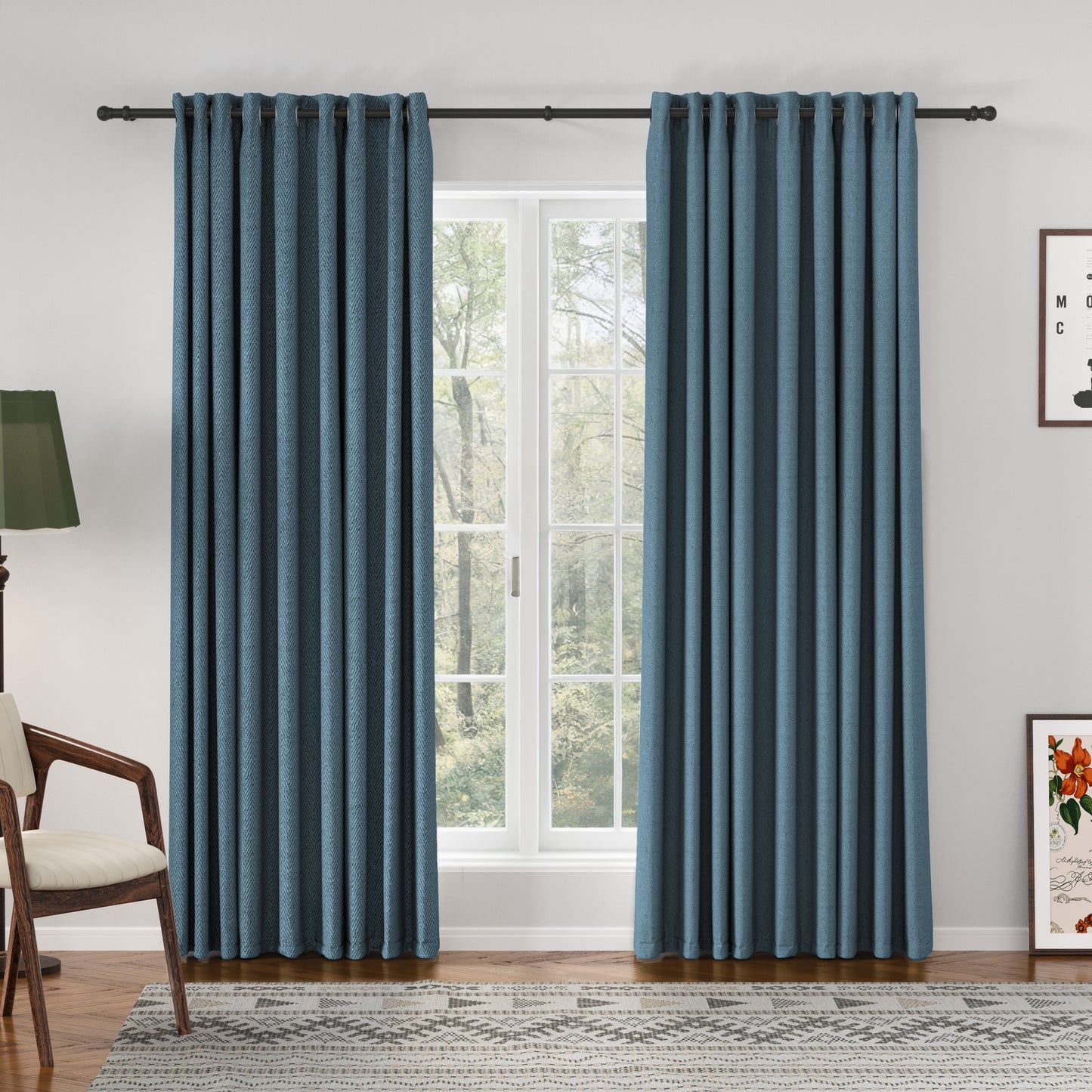 Chevron Textured Linen Blend Drapes Grommet