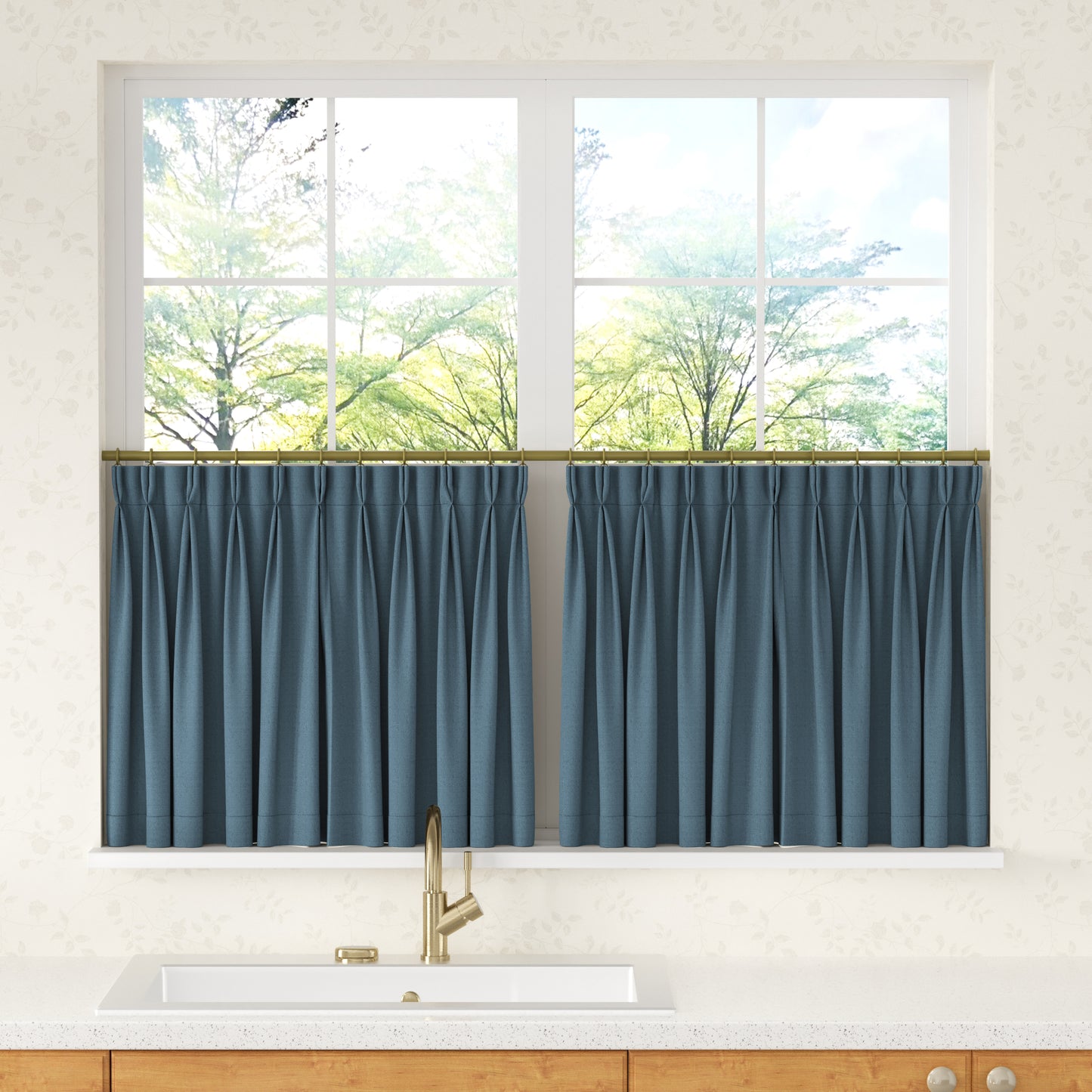 Chevron Herringbone Pattern Linen Pleated Cafe Curtains