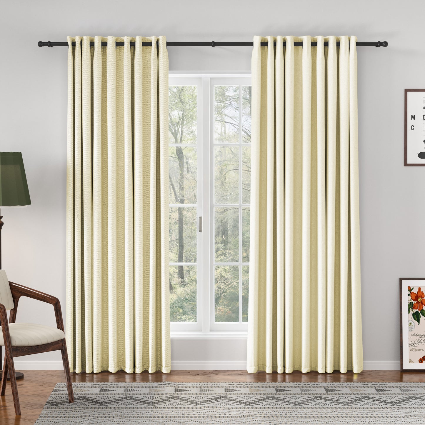 Chevron Textured Linen Blend Drapes Grommet
