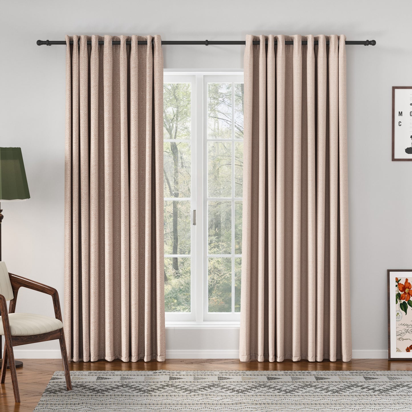 Chevron Textured Linen Blend Drapes Grommet