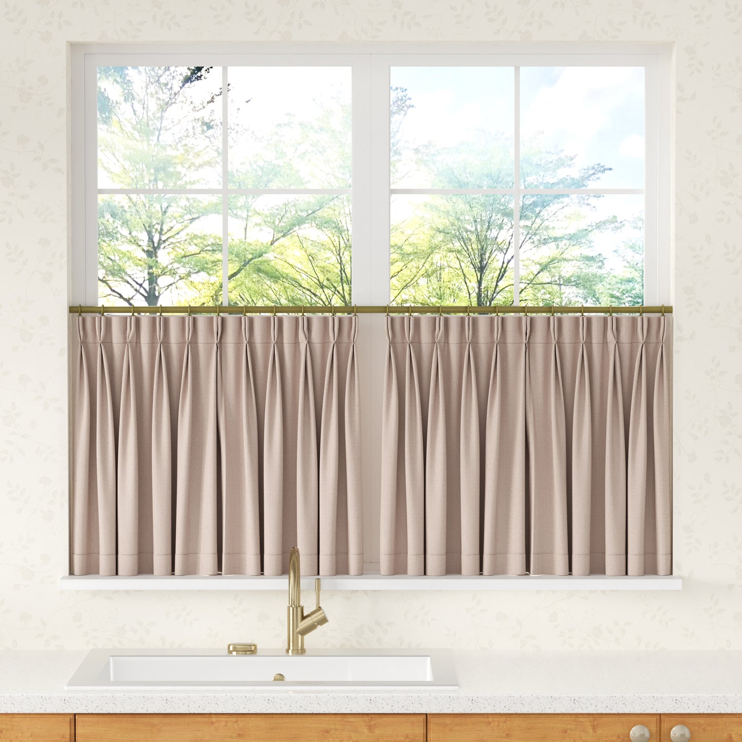 Chevron Herringbone Pattern Linen Pleated Cafe Curtains