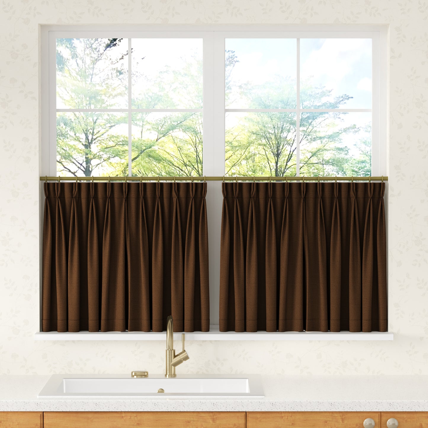 Chevron Herringbone Pattern Linen Pleated Cafe Curtains