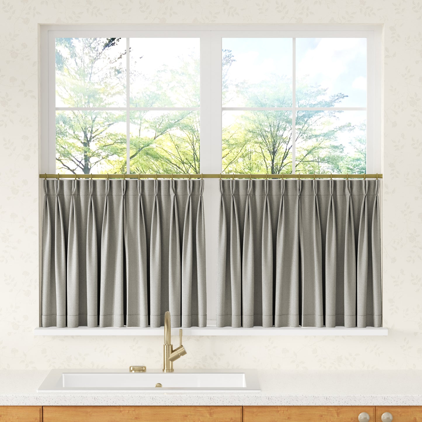 Chevron Herringbone Pattern Linen Pleated Cafe Curtains
