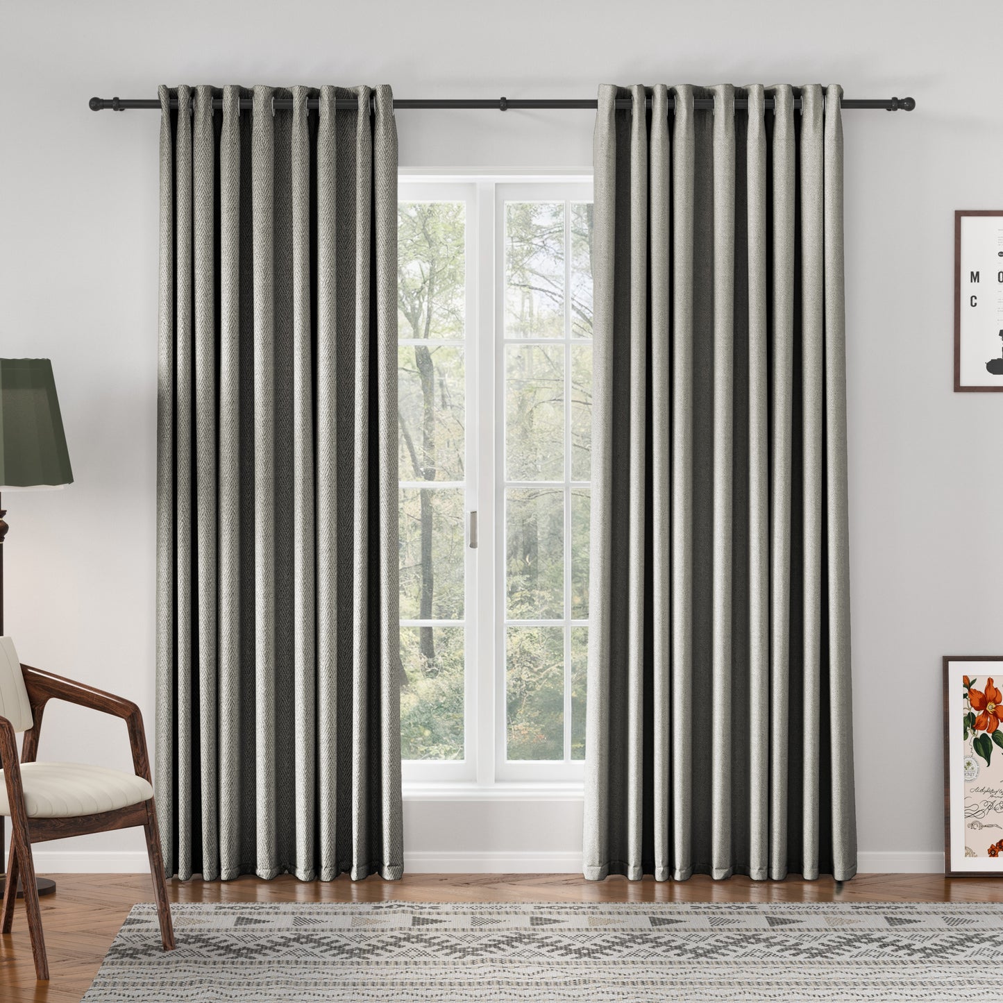 Chevron Textured Linen Blend Drapes Grommet
