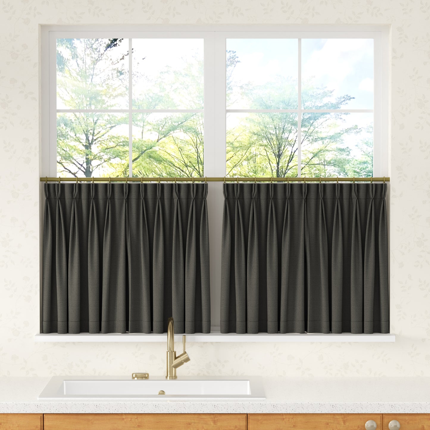 Chevron Herringbone Pattern Linen Pleated Cafe Curtains