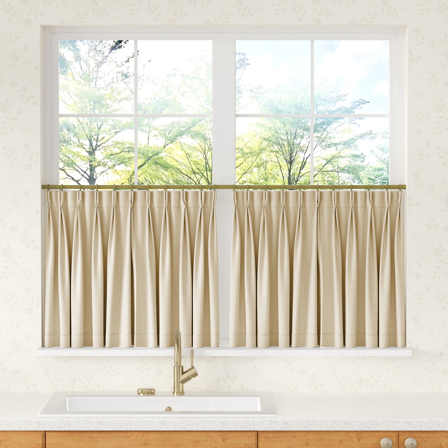 Chevron Herringbone Pattern Linen Pleated Cafe Curtains