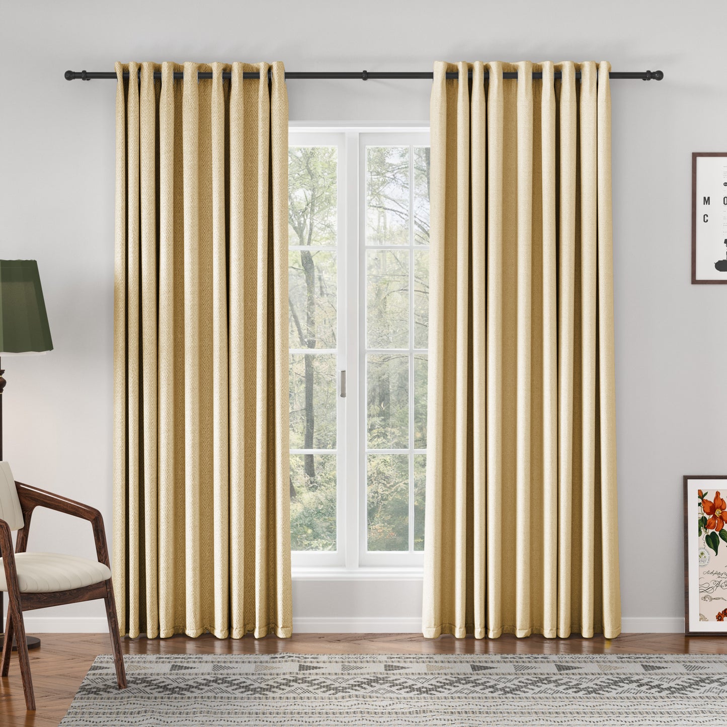 Chevron Textured Linen Blend Drapes Grommet