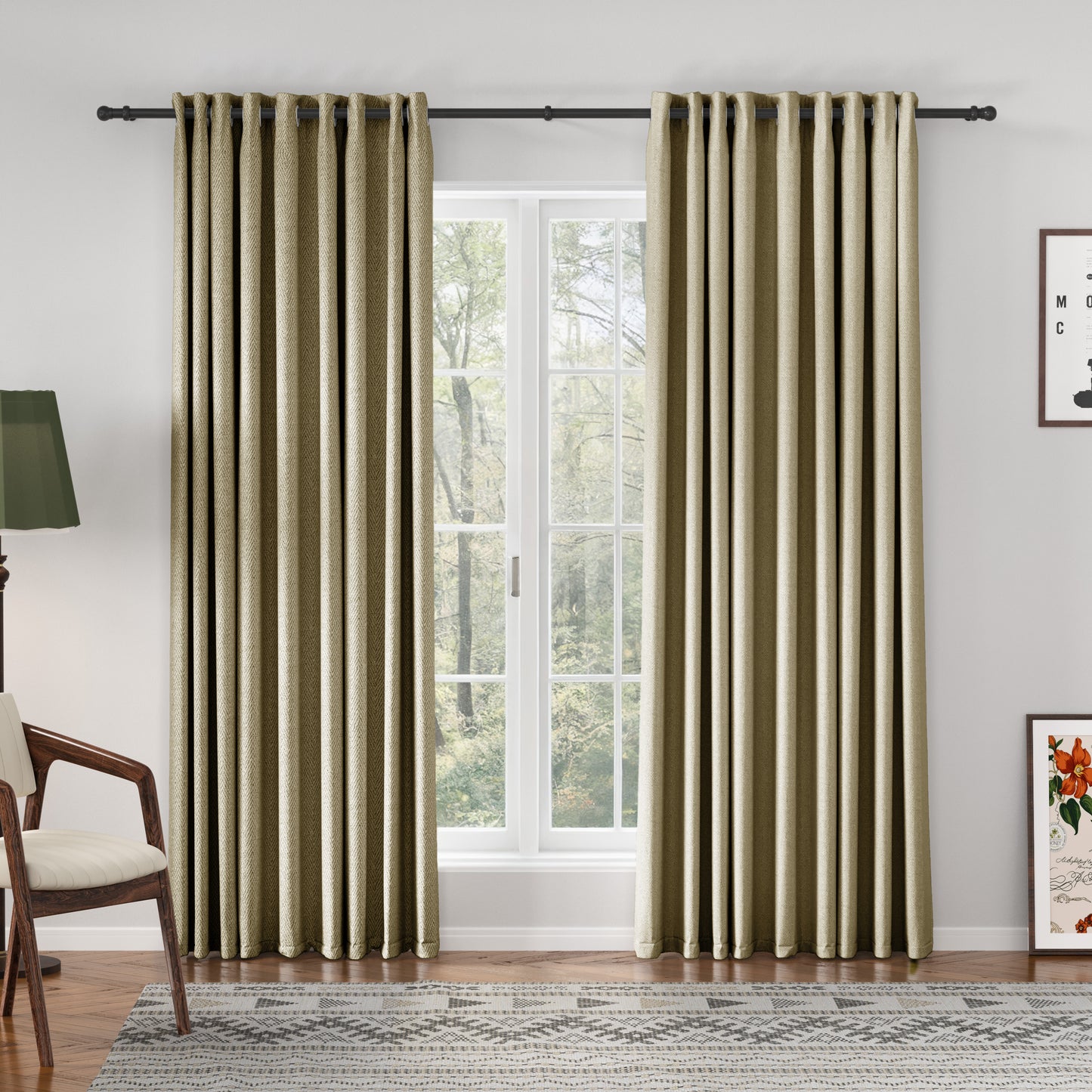 Chevron Textured Linen Blend Drapes Grommet