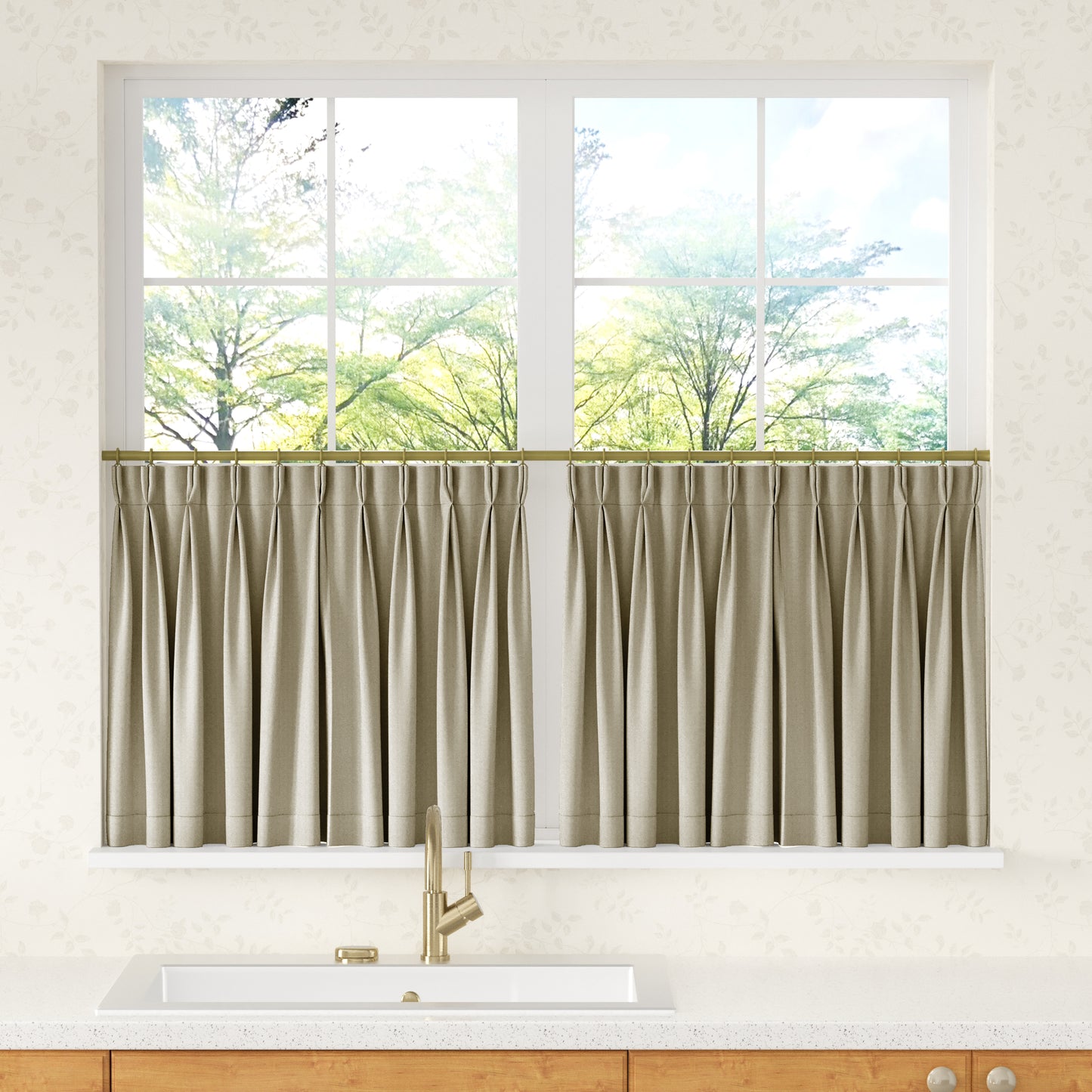 Chevron Herringbone Pattern Linen Pleated Cafe Curtains