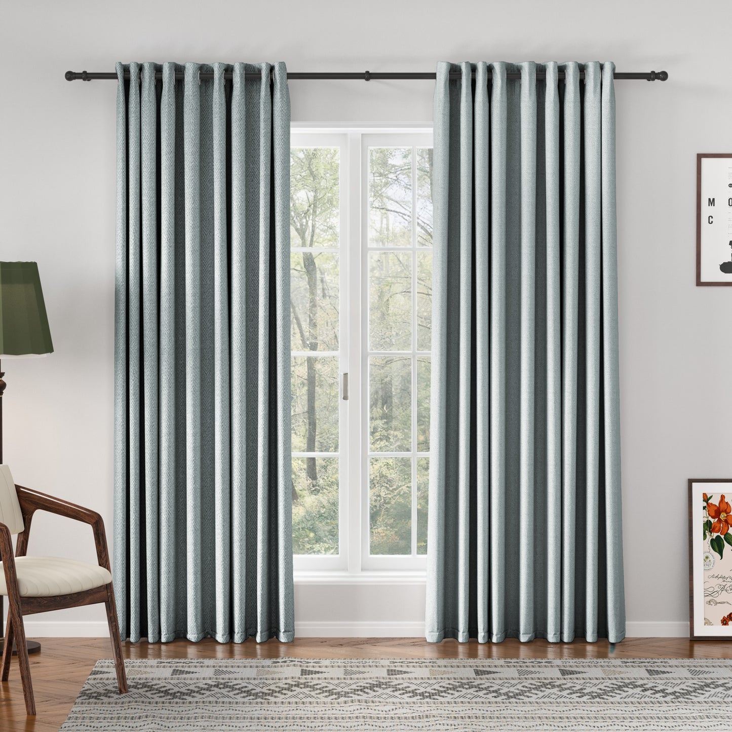 Chevron Textured Linen Blend Drapes Grommet