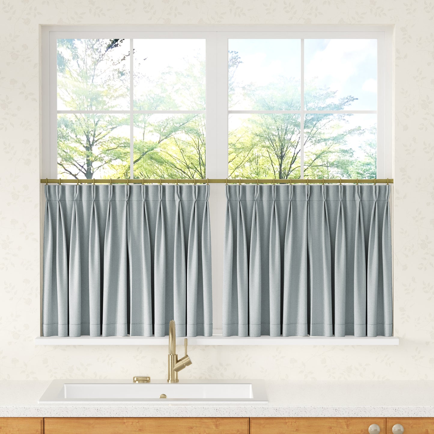 Chevron Herringbone Pattern Linen Pleated Cafe Curtains