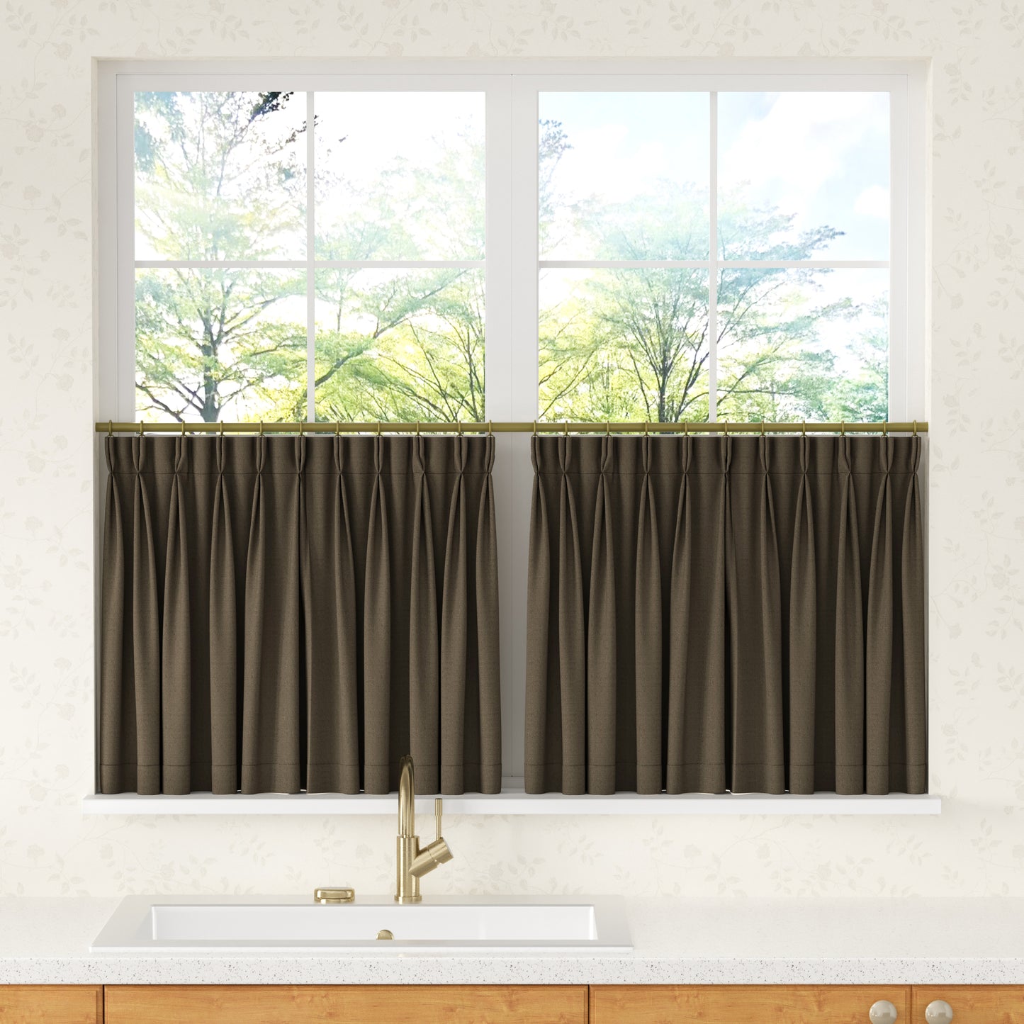 Chevron Herringbone Pattern Linen Pleated Cafe Curtains