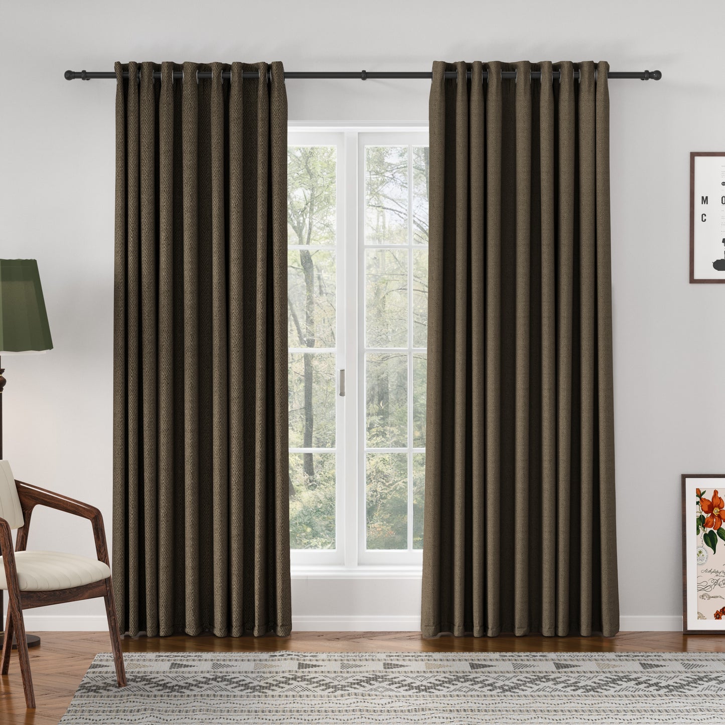Chevron Textured Linen Blend Drapes Grommet