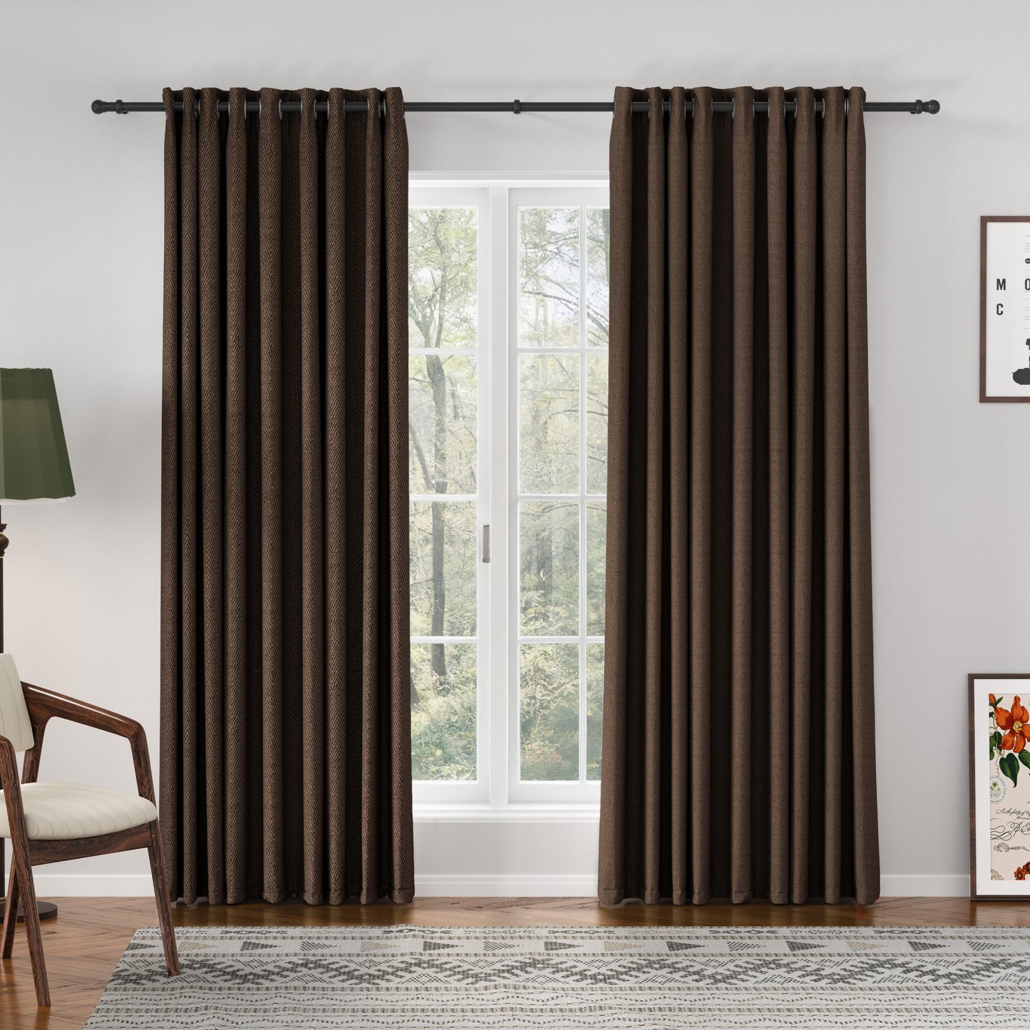 Chevron Textured Linen Blend Drapes Grommet