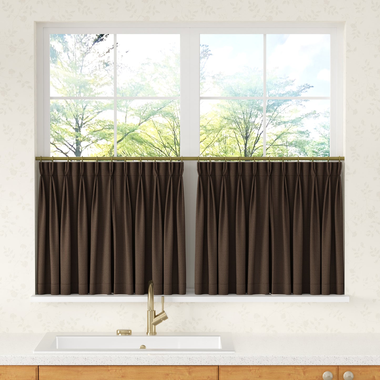 Chevron Herringbone Pattern Linen Pleated Cafe Curtains