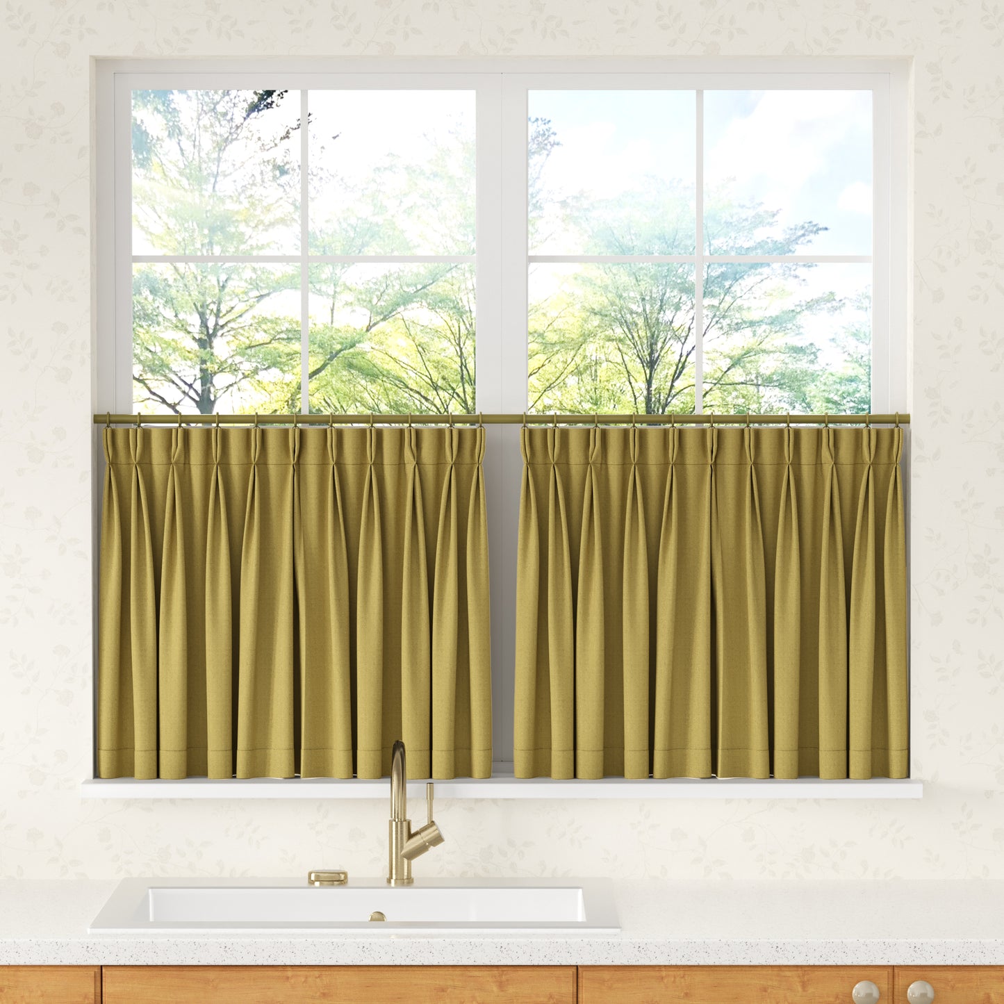 Chevron Herringbone Pattern Linen Pleated Cafe Curtains