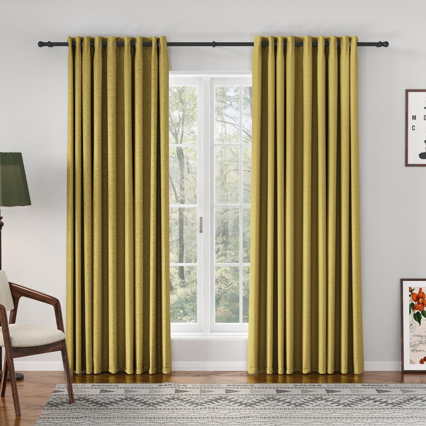 Chevron Textured Linen Blend Drapes Grommet