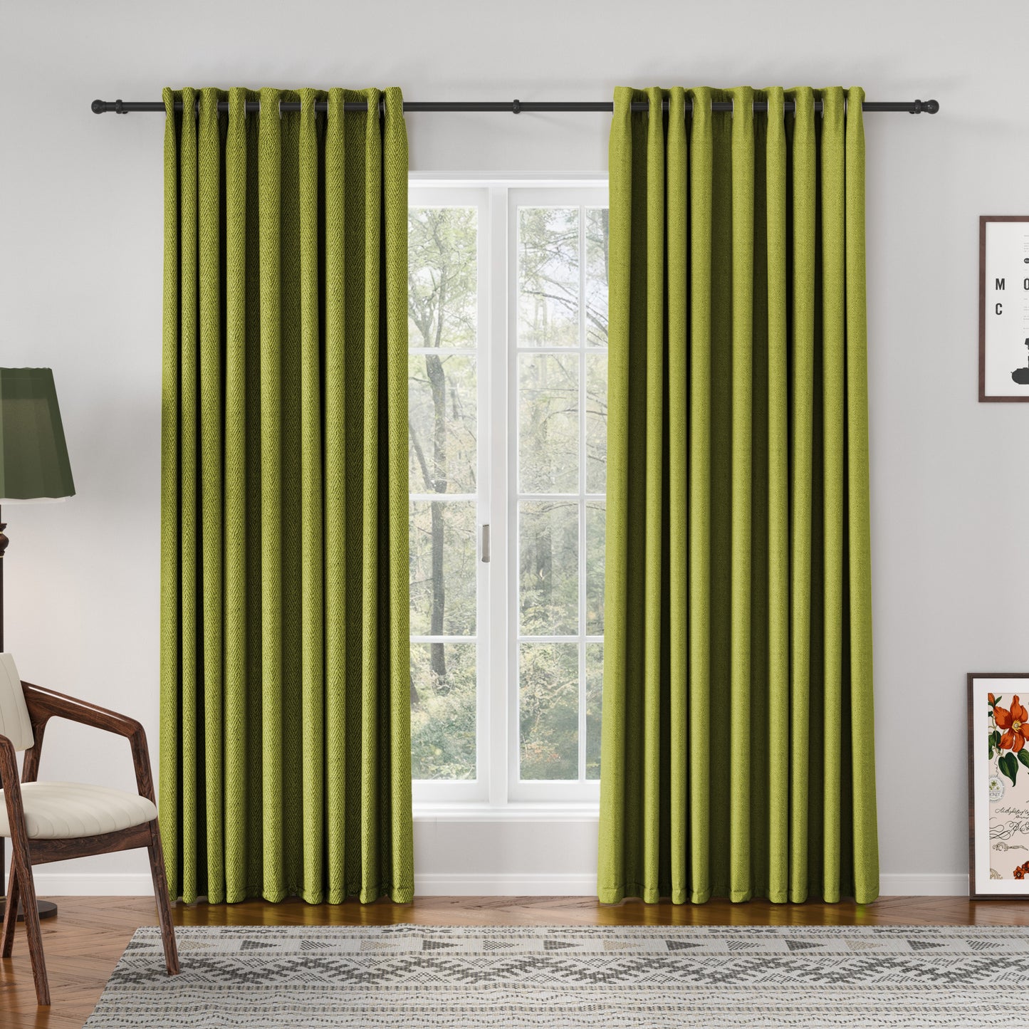Chevron Textured Linen Blend Drapes Grommet