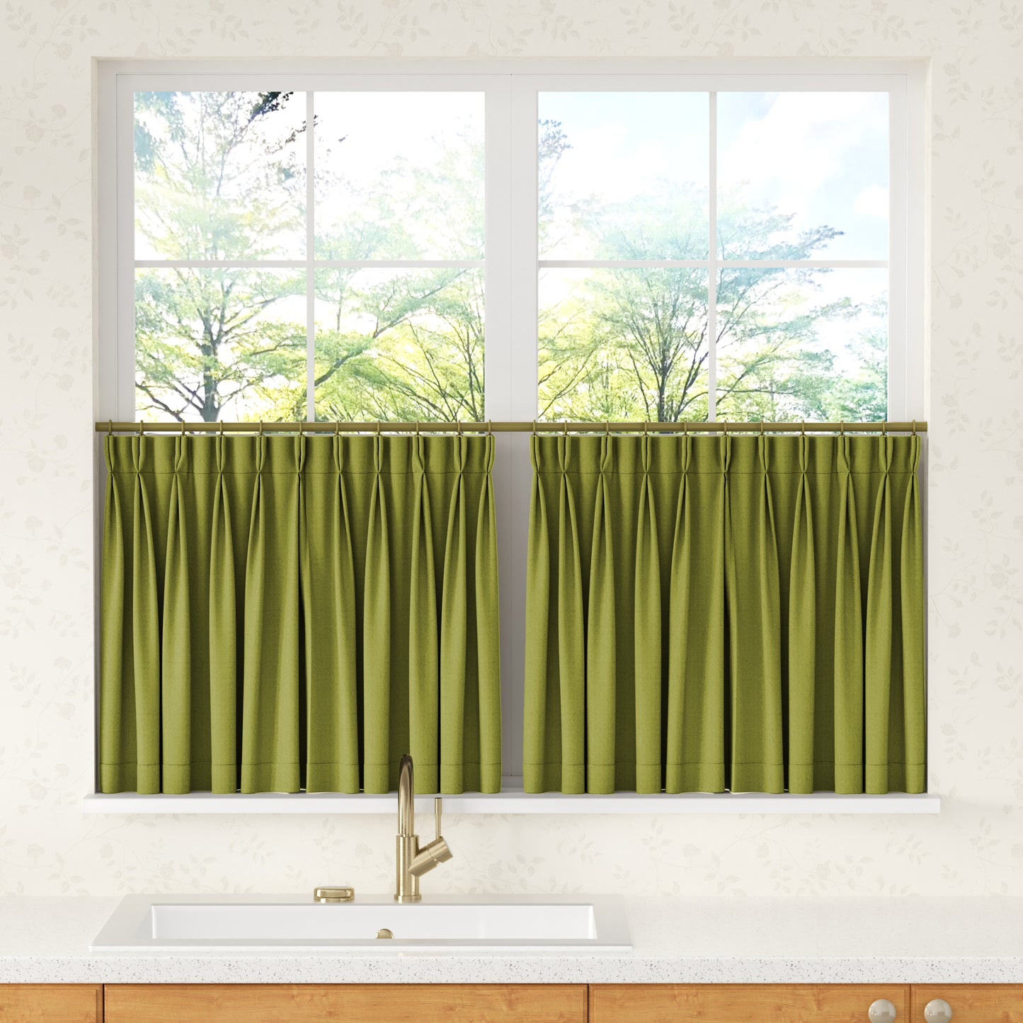 Chevron Herringbone Pattern Linen Pleated Cafe Curtains