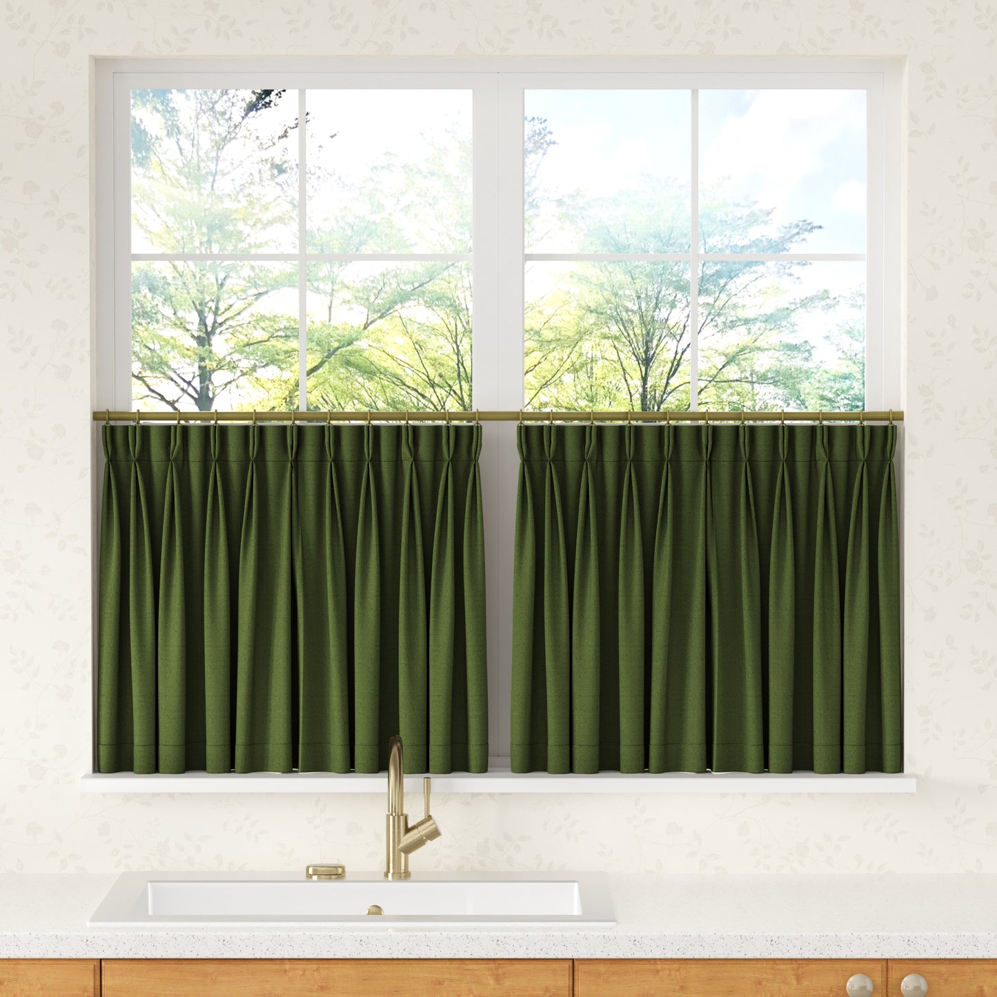 Chevron Herringbone Pattern Linen Pleated Cafe Curtains