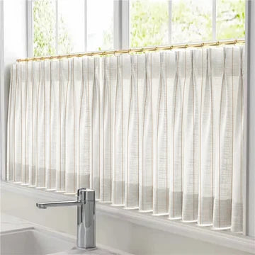 Sienna Striped Pattern Linen Blend Pleated Cafe Curtains