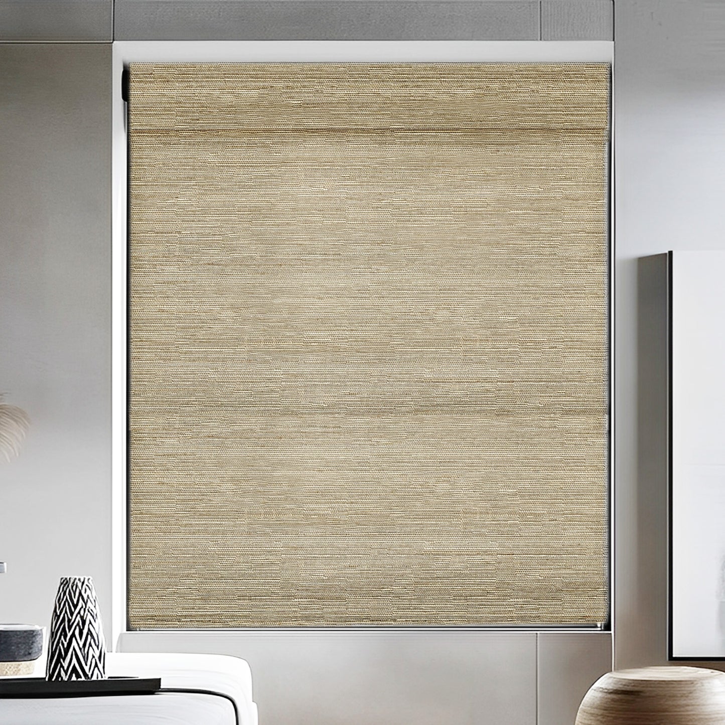 Red Ramie Woven Bamboo Shade, Beige Brown