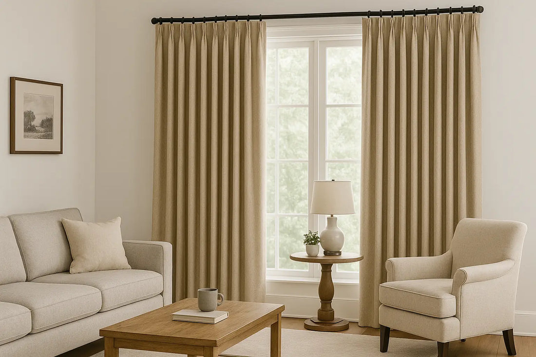 living room with cotton-drapes softly filtering natural light