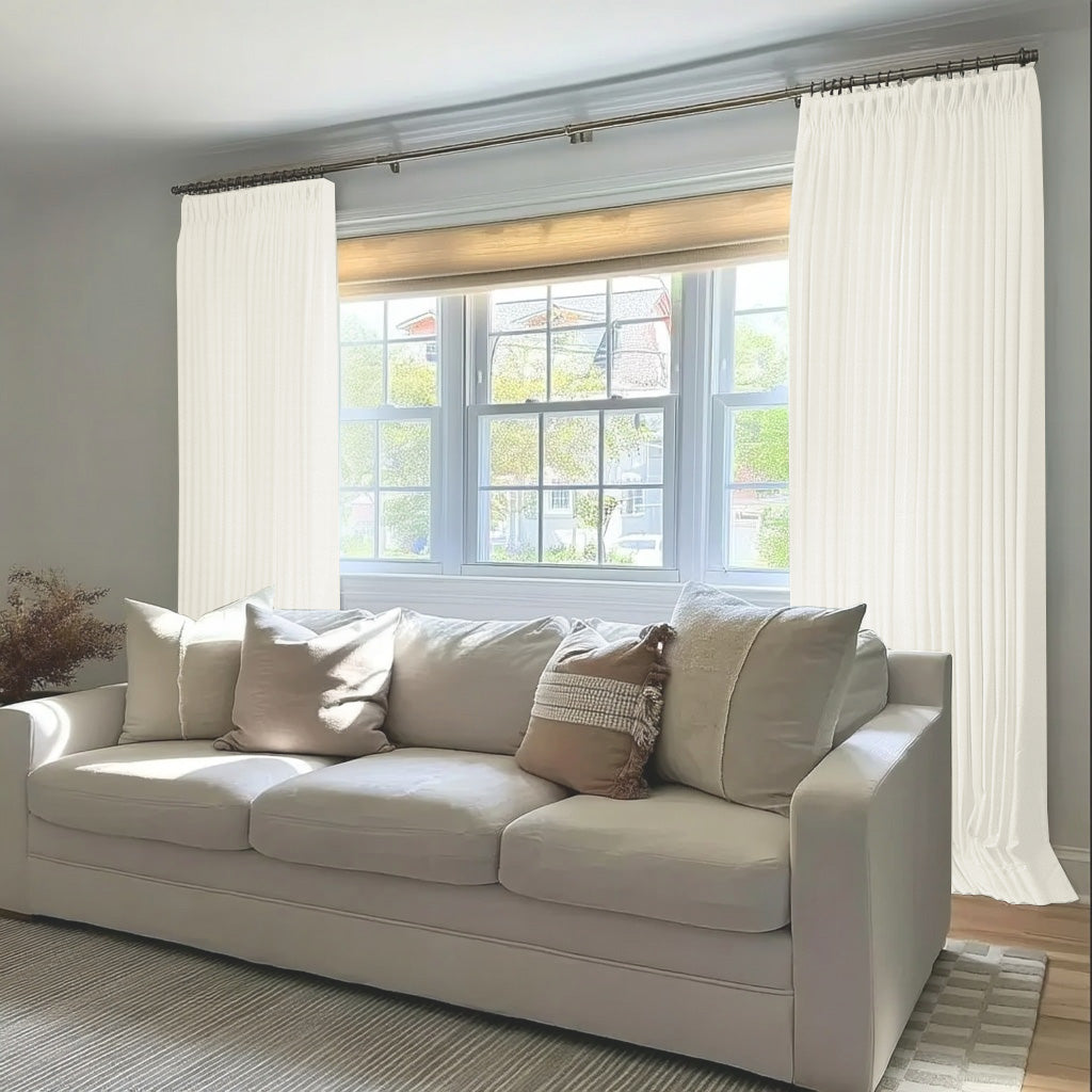 Chevron Textured Linen Thermal Sound Proof Curtain Pleated - LuxDrape