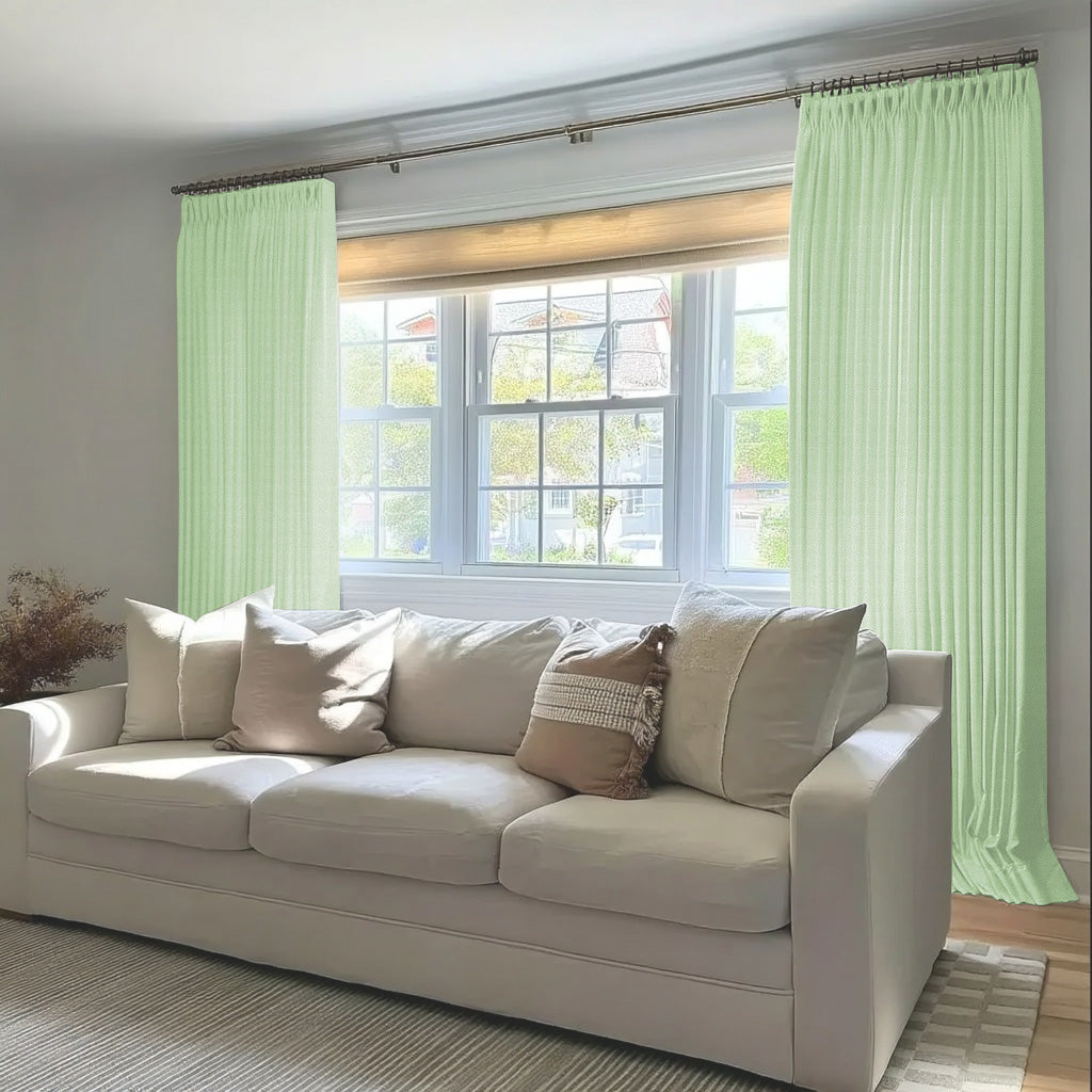 Chevron Textured Linen Blend Drapes Pleated
