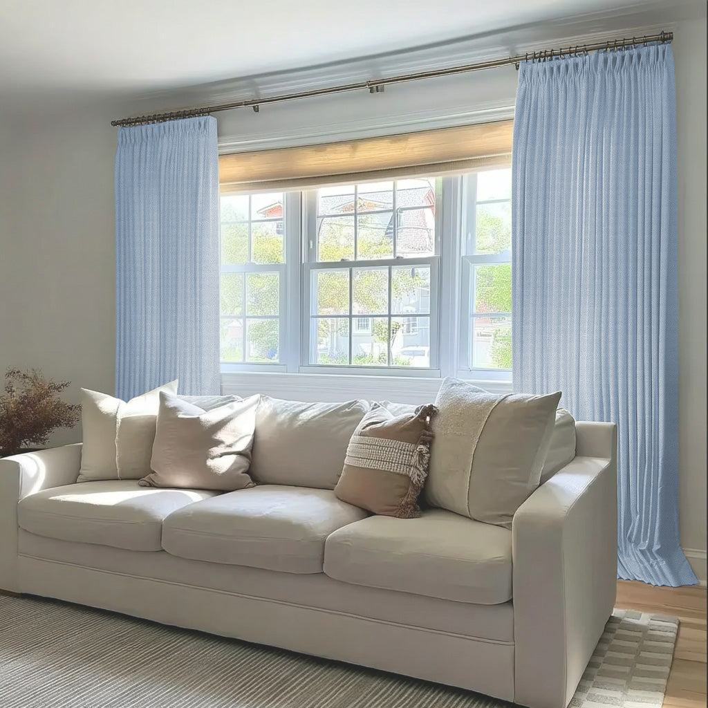 Chevron Textured Linen 100% Blackout Lining Curtain Pleated - LuxDrape