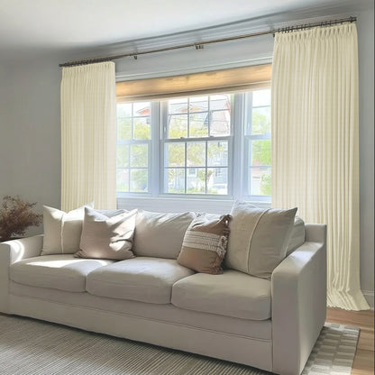 Chevron Textured Linen 100% Blackout Lining Curtain Pleated - LuxDrape