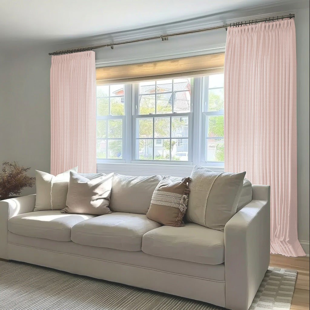 Chevron Textured Linen 100% Blackout Lining Curtain Pleated - LuxDrape