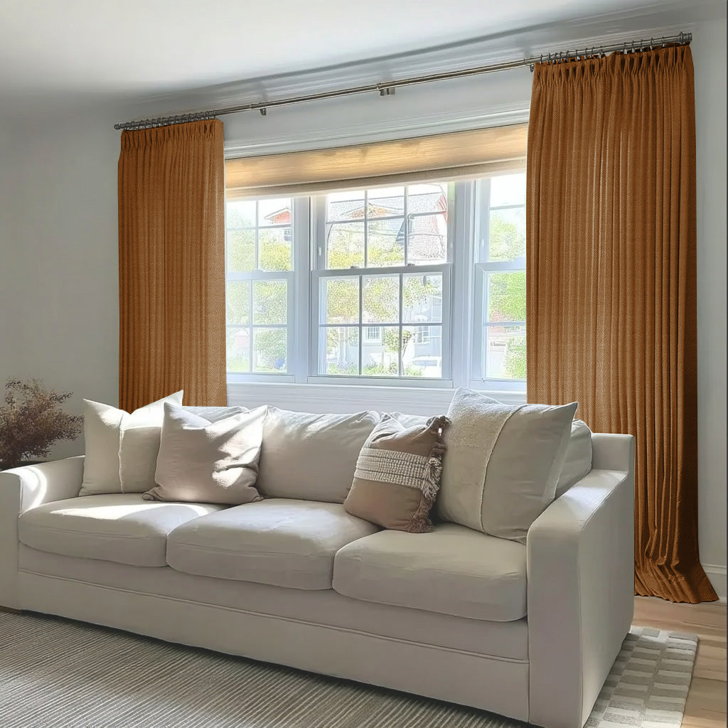 Chevron Textured Linen 100% Blackout Lining Curtain Pleated - LuxDrape