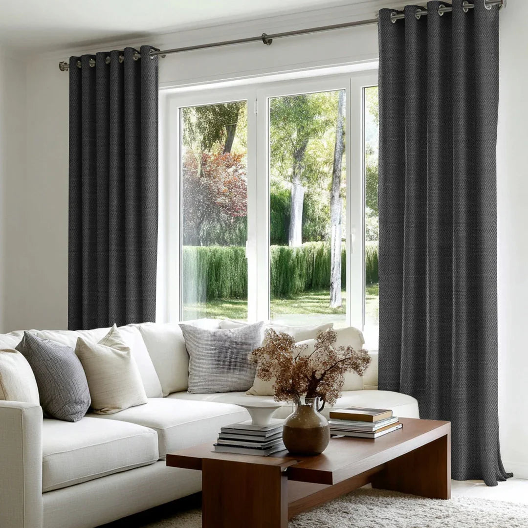 Chevron Textured Linen Blend Drapes Grommet - LuxDrape