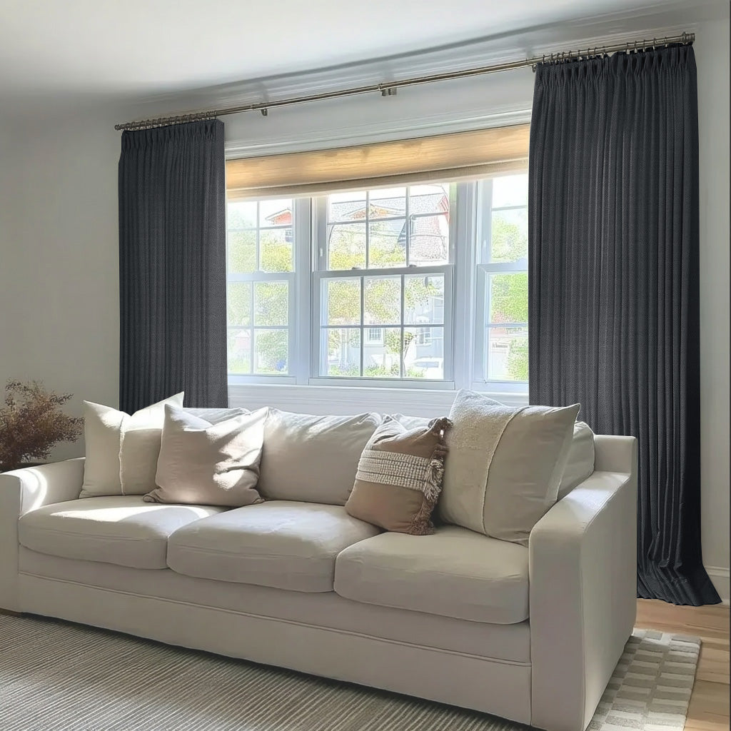 Chevron Textured Linen Blend Drapes Pleated